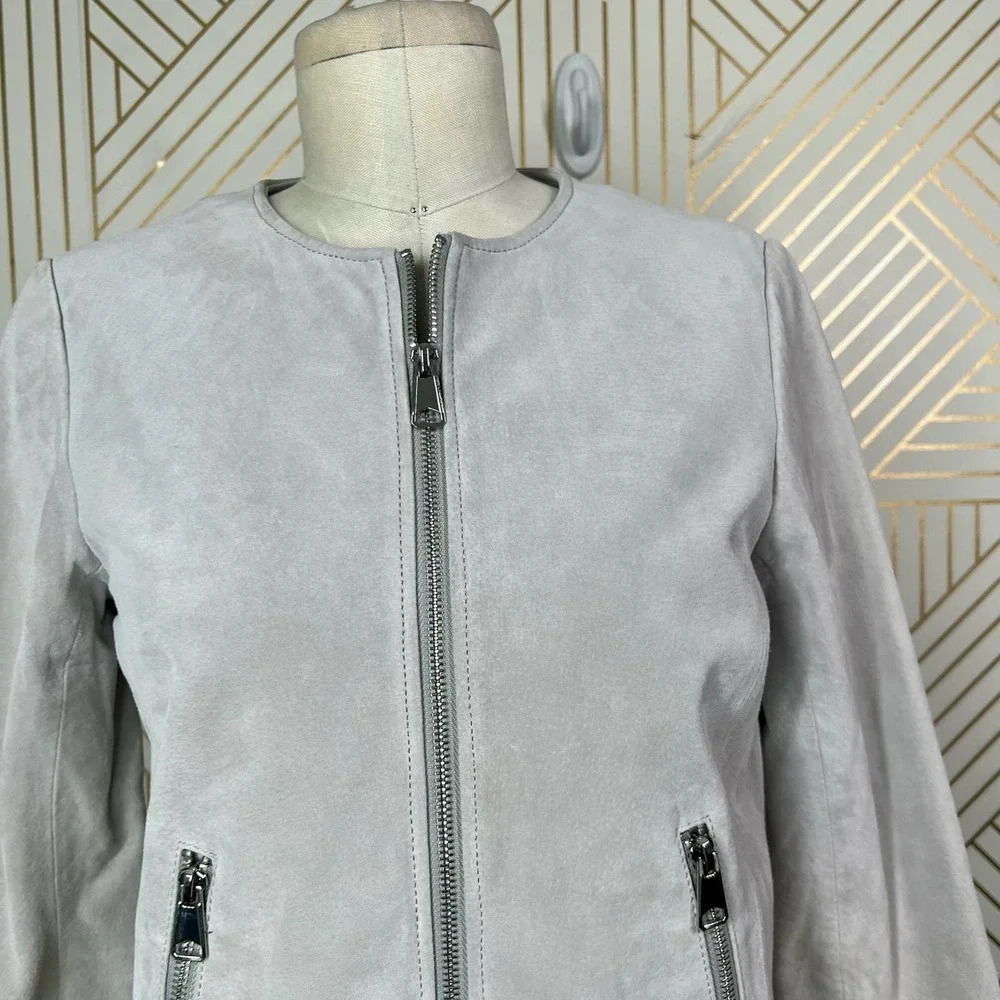 Soia + Kyo‎ Collarless Zip Front Suede Jacket Gray Size US Small - Picture 3 of 12